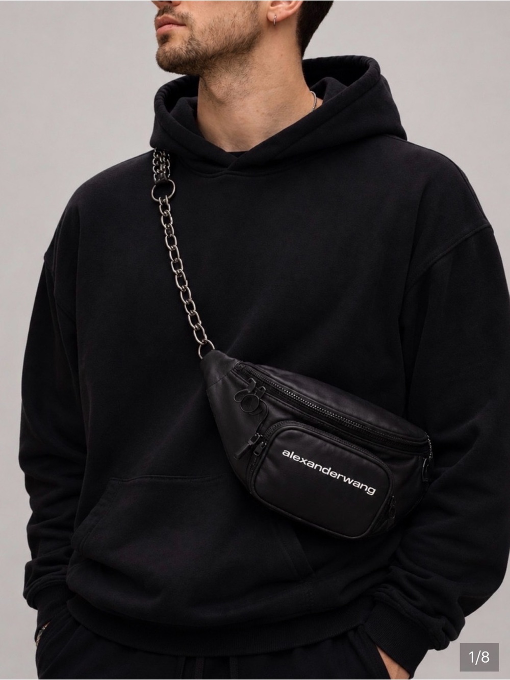 Alexander Wang Attica Black Leather Belt Bag Fanny Pack Chain Crossbody R. $950